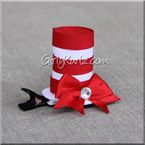 Whimsy Stripes red and white ribbon top hat hair clip — DIY tutorial