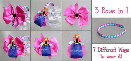Complete winter sister hair clip tutorial set – DIY character bow, ribbon clip, and headband