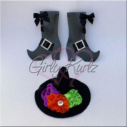 Witch Hat and Witch Boots Hair Bow, Halloween hair bows