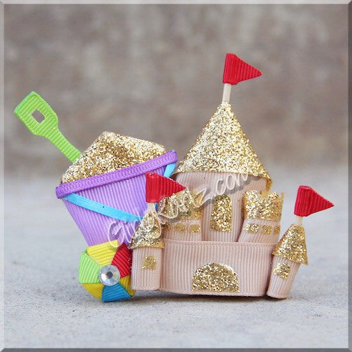 sand castle hair clip, sand castle hair bow