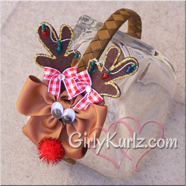 reindeer hair bow, christmas hair bow, reindeer hair clip